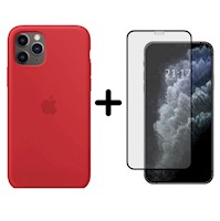 Case Funda Silicon para IPHONE 11 PRO MAX - Rojo + GLASS